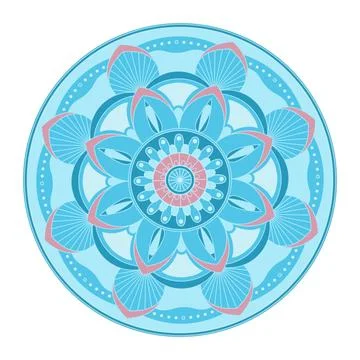 Mandala vector. A symmetrical round blue and pink monochrome ornament. Stock Illustration