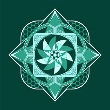 Mandala vector. A symmetrical round green monochrome ornament. Stock Illustration