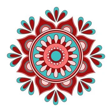 Mandala vector. A symmetrical round red and blue ornament. Stock Illustration