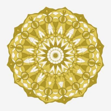 Mandala vector. A symmetrical round yellow ornament. Stock Illustration