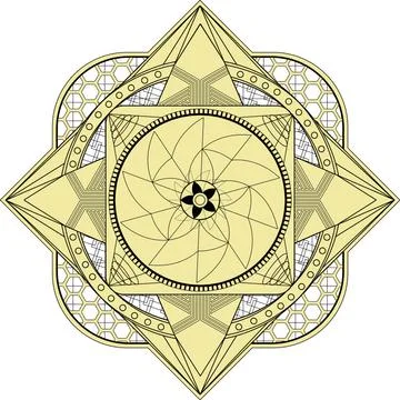 Mandala vector. A symmetrical round yellow ornament. Stock Illustration