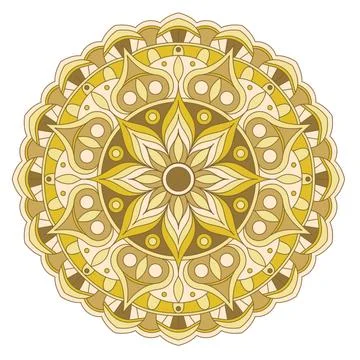 Mandala vector. A symmetrical round yellow ornament. Stock Illustration