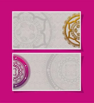 Mandalas cards frames on pink background vector design Illustrazione stock