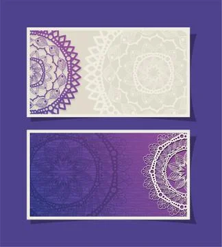 Mandalas cards frames on purple background vector design Illustrazione stock
