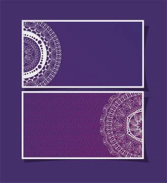 Mandalas cards frames on purple background vector design イラスト素材