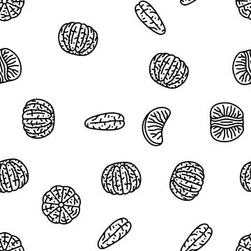 Mandarin clementine orange fruit vector seamless pattern Stock Illustration