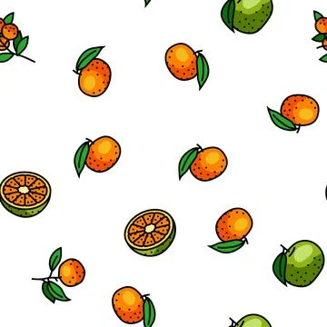 Mandarin clementine orange fruit vector seamless pattern Stock Illustration