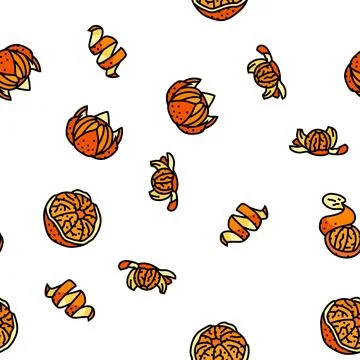 Mandarin clementine orange fruit vector seamless pattern Stock Illustration