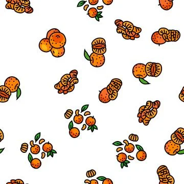 Mandarin clementine orange fruit vector seamless pattern Stock Illustration