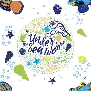 Mandarin fish seamless patterns. beautiful character among seashells, seaweed Stock Illustration