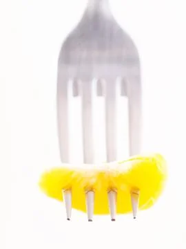 Mandarin on fork 스톡 사진