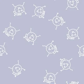 Mandarin fruit character line seamless pattern 스톡 일러스트