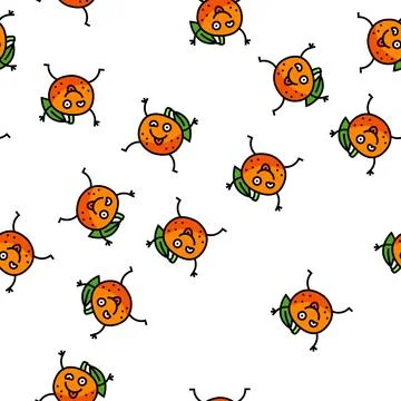 Mandarin fruit character vector seamless pattern Stock Illustration