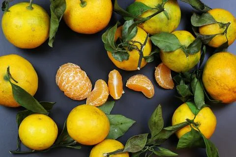 Mandarin fruit isolate black Stock Photos