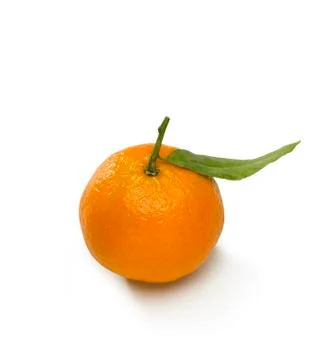 Mandarin with a leaf isolated Stock Photos