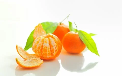 Mandarin with leaf Stock Photos