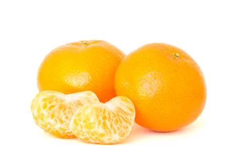Mandarin with leaves close-up on a white background, isolated. Stock Photos