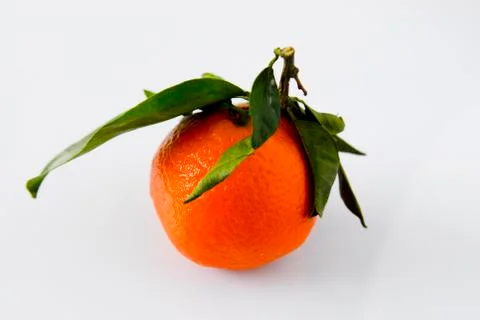 Mandarin with leaves white background Stock Photos