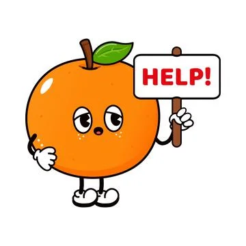 Mandarin Orange Character Holding Help Sign Stock Illustration