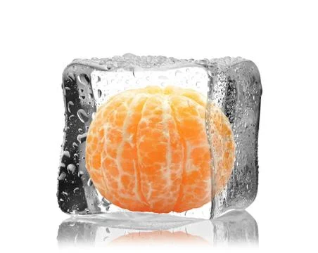 Mandarin orange in ice cube Stock Photos