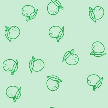 Mandarin orange line vector seamless pattern Stock Illustration
