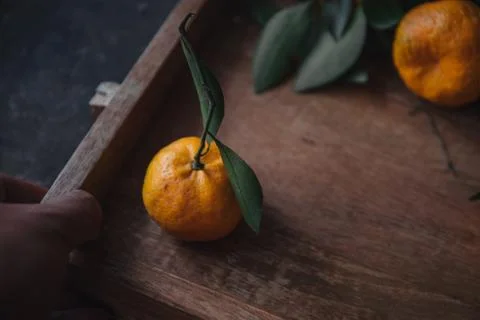 Mandarin orange on rustic background Stock Photos