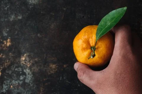 Mandarin orange on rustic background Stock Photos