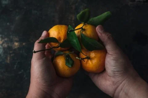 Mandarin orange on rustic background Stock Photos