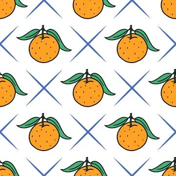 Mandarin oranges with foliage seamless pattern Illustrazione stock