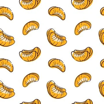 Mandarin oranges in a seamless repeating pattern. Flat line art style citrus Stockillustratie