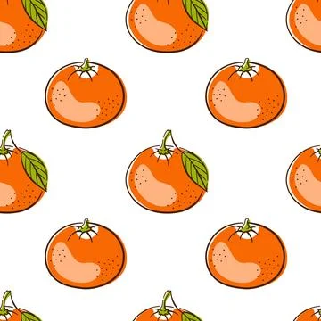Mandarin oranges in seamless repeating pattern. Christmas citrus background Stock Illustration