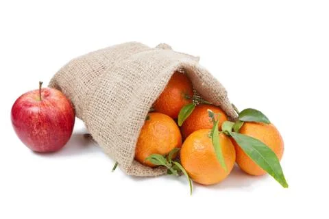 The mandarins in the sack Stock Photos