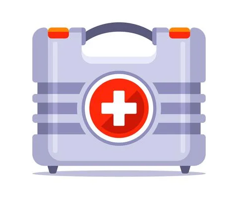Mandatory first aid kit for storage in the car. a plastic container with Stock Illustration