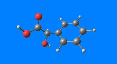 Mandelic acid molecular structure isolated on blue Stock Illustration