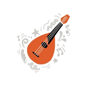 Mandolin surrounded with notes and ornaments Stock Illustration