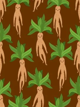 Mandrake root seamless pattern. Legendary mystical plant in form of human t.. Stock Illustration