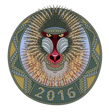 Mandrill in frame Stock Illustration