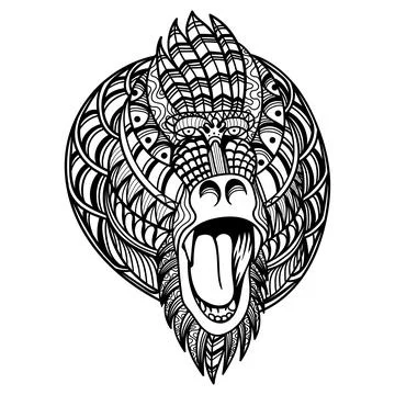 Mandrill head angry mandala zentangle coloring page illustration Stock Illustration