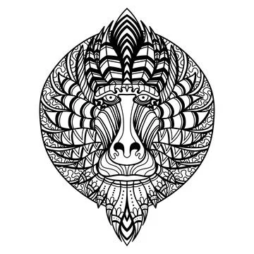 Mandrill head mandala zentangle coloring page illustration Stock Illustration