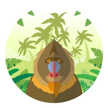 Mandrill on the Jungle Background Stock Illustration