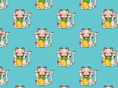 Maneki Neko cute pattern. Vector illustration Illustration