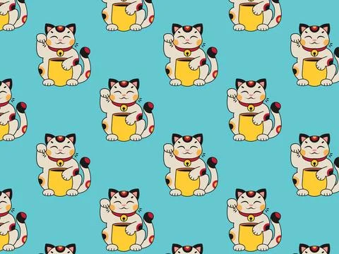 Maneki Neko cute pattern. Vector illustration Illustrazione stock
