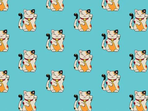 Maneki Neko cute pattern. Vector illustration Illustrazione stock
