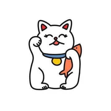Maneki neko doodle icon, vector illustration Stock Illustration