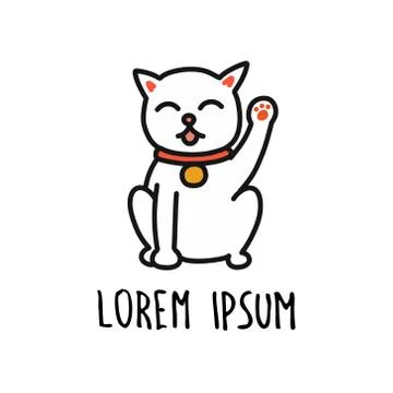 Maneki neko doodle icon, vector color illustration Stock Illustration