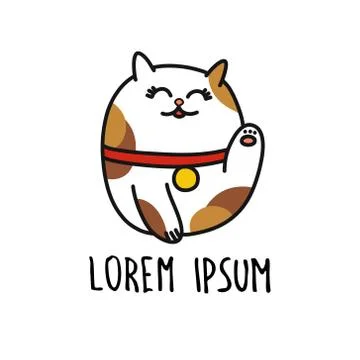 Maneki neko doodle icon, vector color illustration Stock Illustration