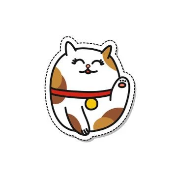 Maneki neko doodle icon, vector sticker illustration Stock Illustration