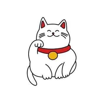 Maneki neko doodle icon, vector color illustration Stock Illustration