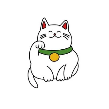 Maneki neko doodle icon, vector color illustration Stock Illustration