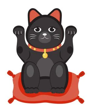 Maneki neko vector. Lucky cat in japanese traditional culture. Talisman or ma Stock-Illustration